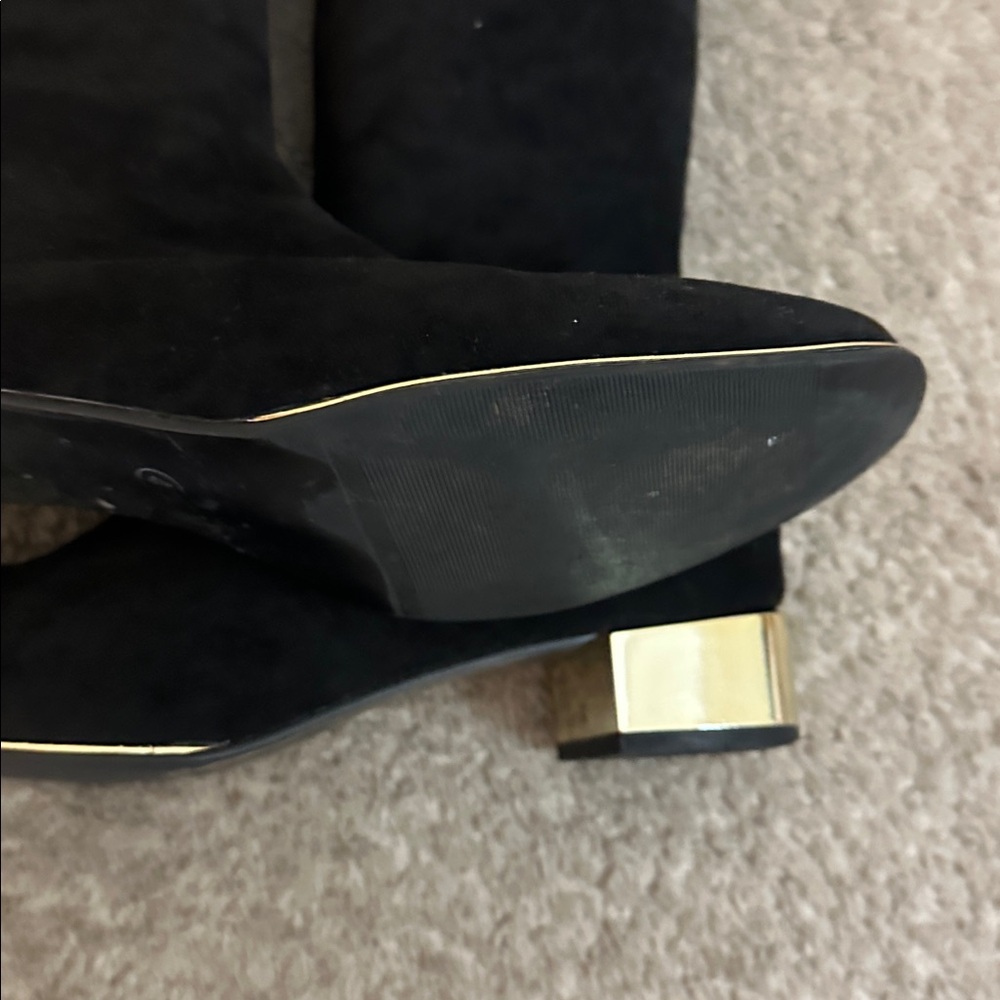C. Paravano knee high black suede boots with gold heal. - Picture 7 of 7